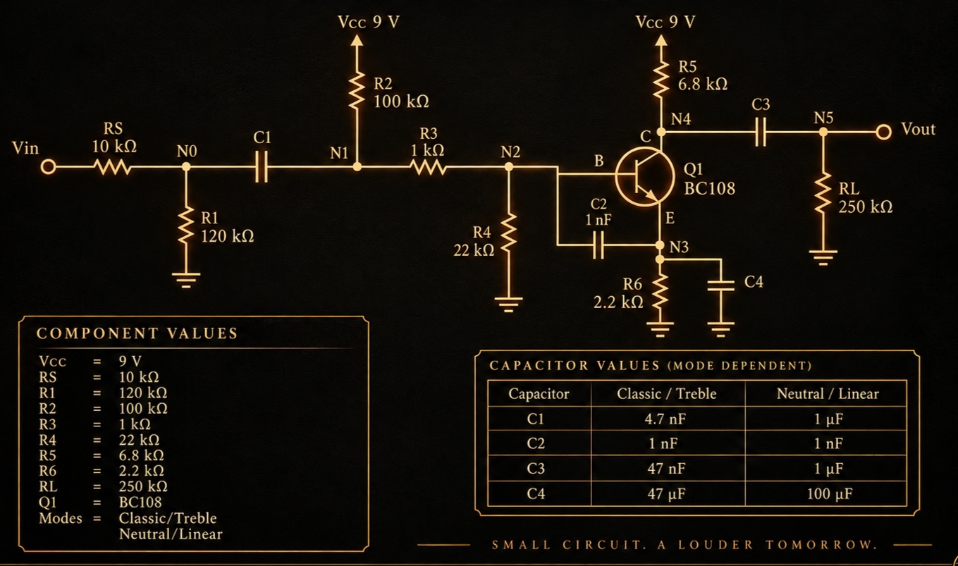 RED CROWN BC108 classic booster topology and component values